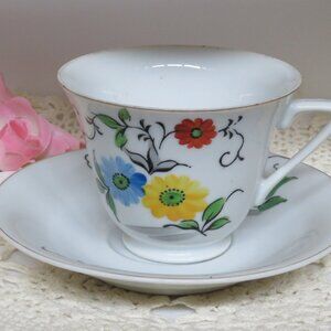 Occupied Japan Floral Teacup & Saucer (K650)
